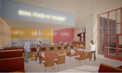 Artist rendering of Home of Chicken and Waffles restaurant in Downtown Richmond.